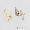 MULTI CZ CROSS CRUCIFIX  316L SURGICAL STEEL L-SHAPE NOSE RING